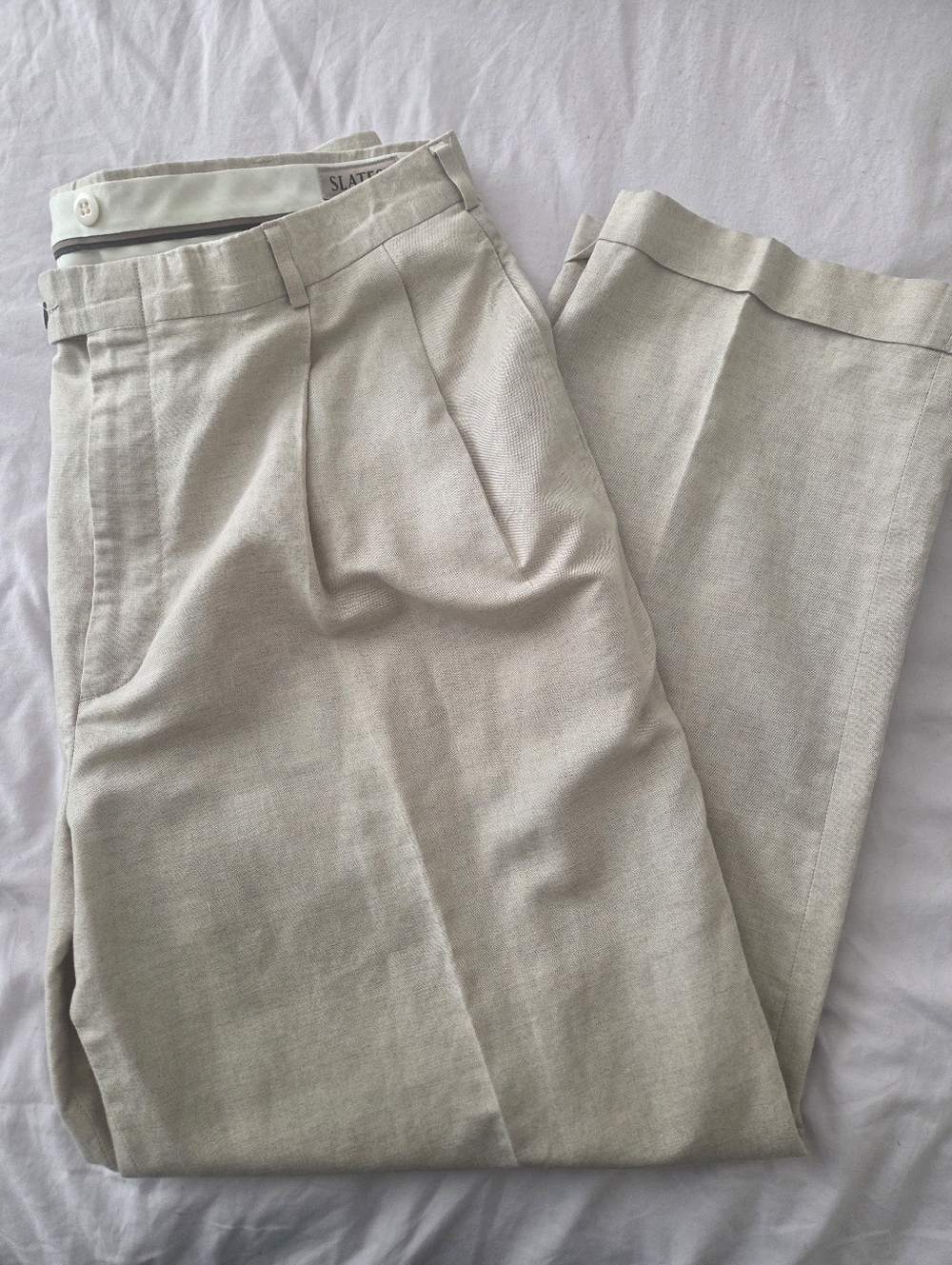 Slates Linen Blend Pleated Trousers W40 L32 Beige Tan Classic Dress Pants